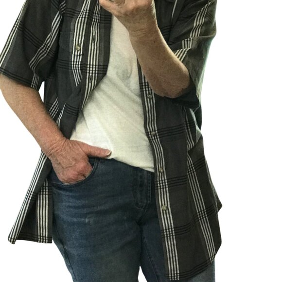 Puritan Striped Button-Down Shirt: Vintage 90s, Gray Black, Men's Size 2XLT - Picture 6 of 7